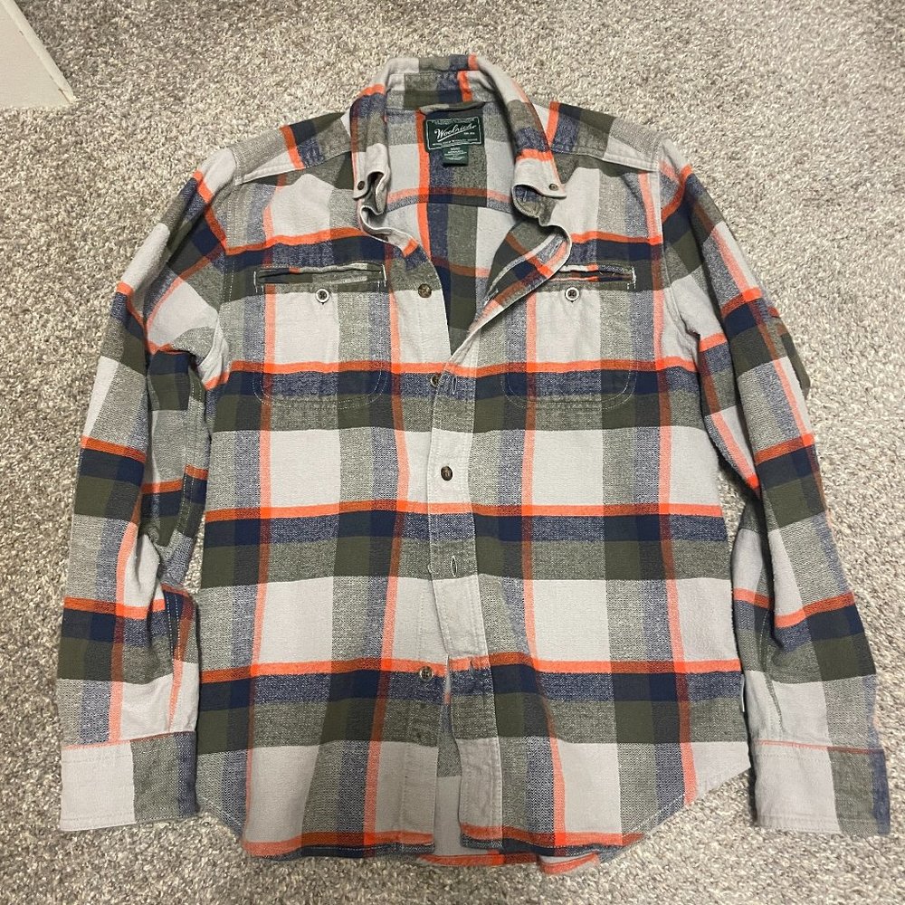 Woolrich Men's Small Organic Wool Orange and Green Flannel